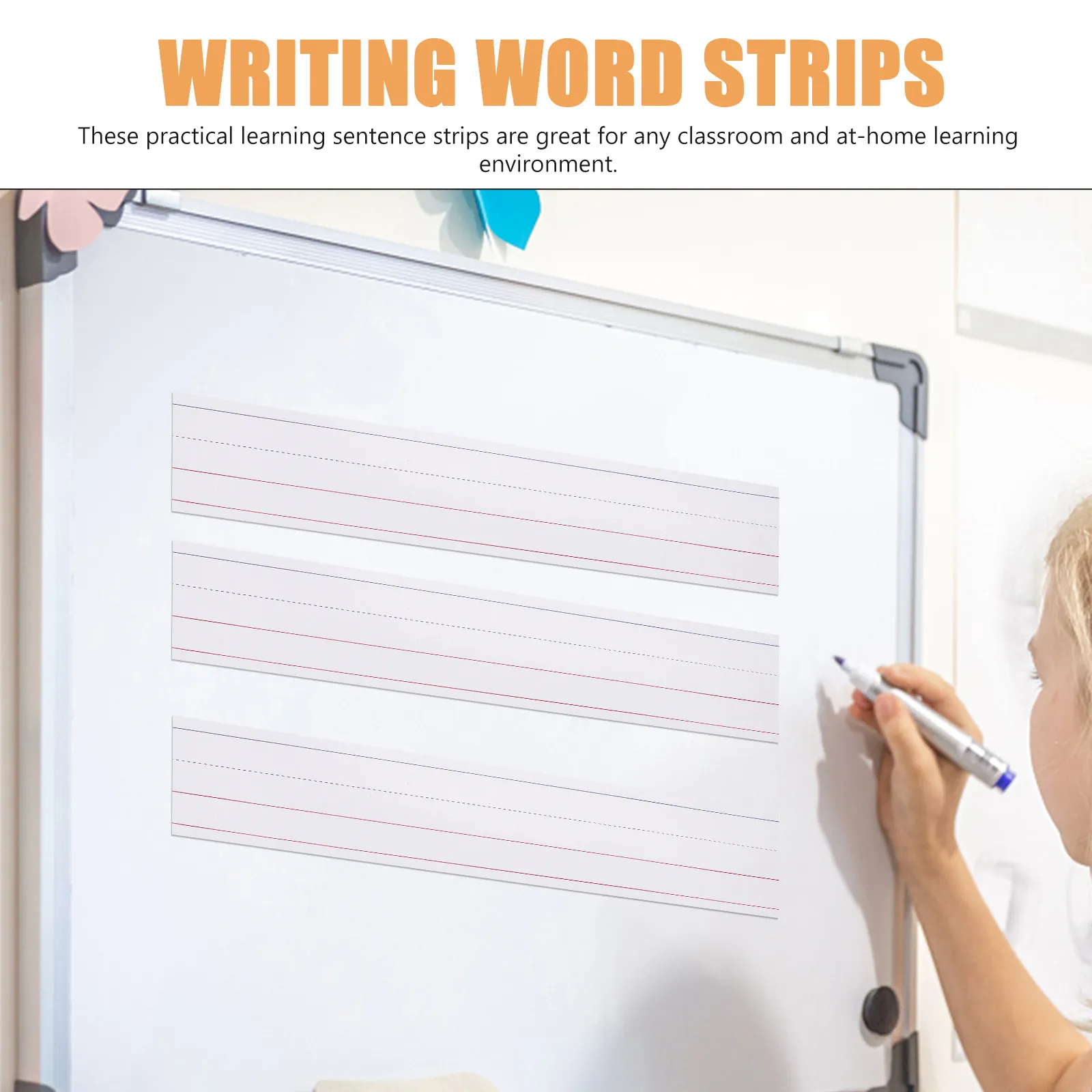 50Pcs English Practice Sentence Strips Premium Paper Ruled Words Learning Strips Classroom Teaching Aids Writing Supplies