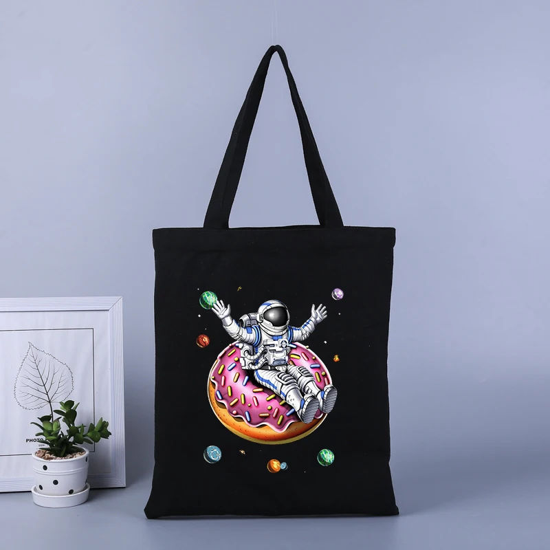 Space astronaut printed canvas shopping bag large capacity handbag tote bag student school bag