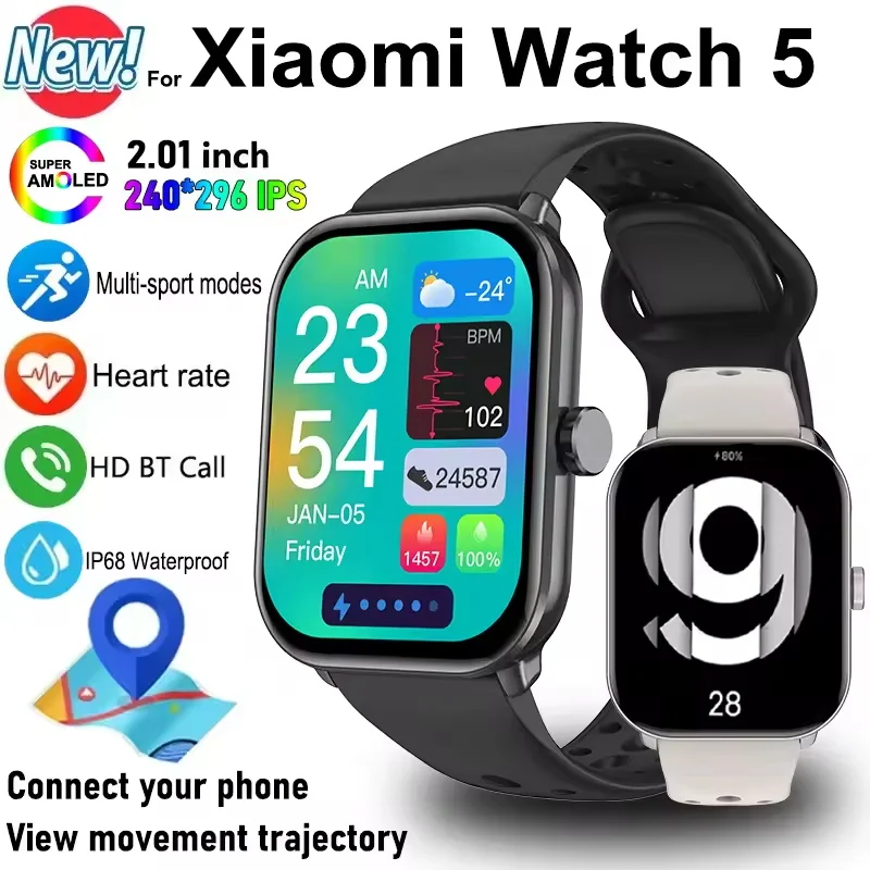 

Для Xiaomi Watch 5, глобальная версия, мужские и женские HD AMOLED-дисплей, пульсометр, Bluetooth-вызов, GPS-трек, водонепроницаемые спортивные умные часы
