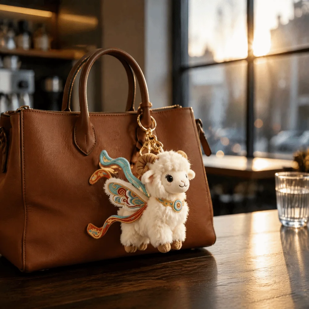 Creative Mini Keychain Chinese Style Soft Cartoon Keychain Flying Shape Versatile Sheep Pendant for Backpack