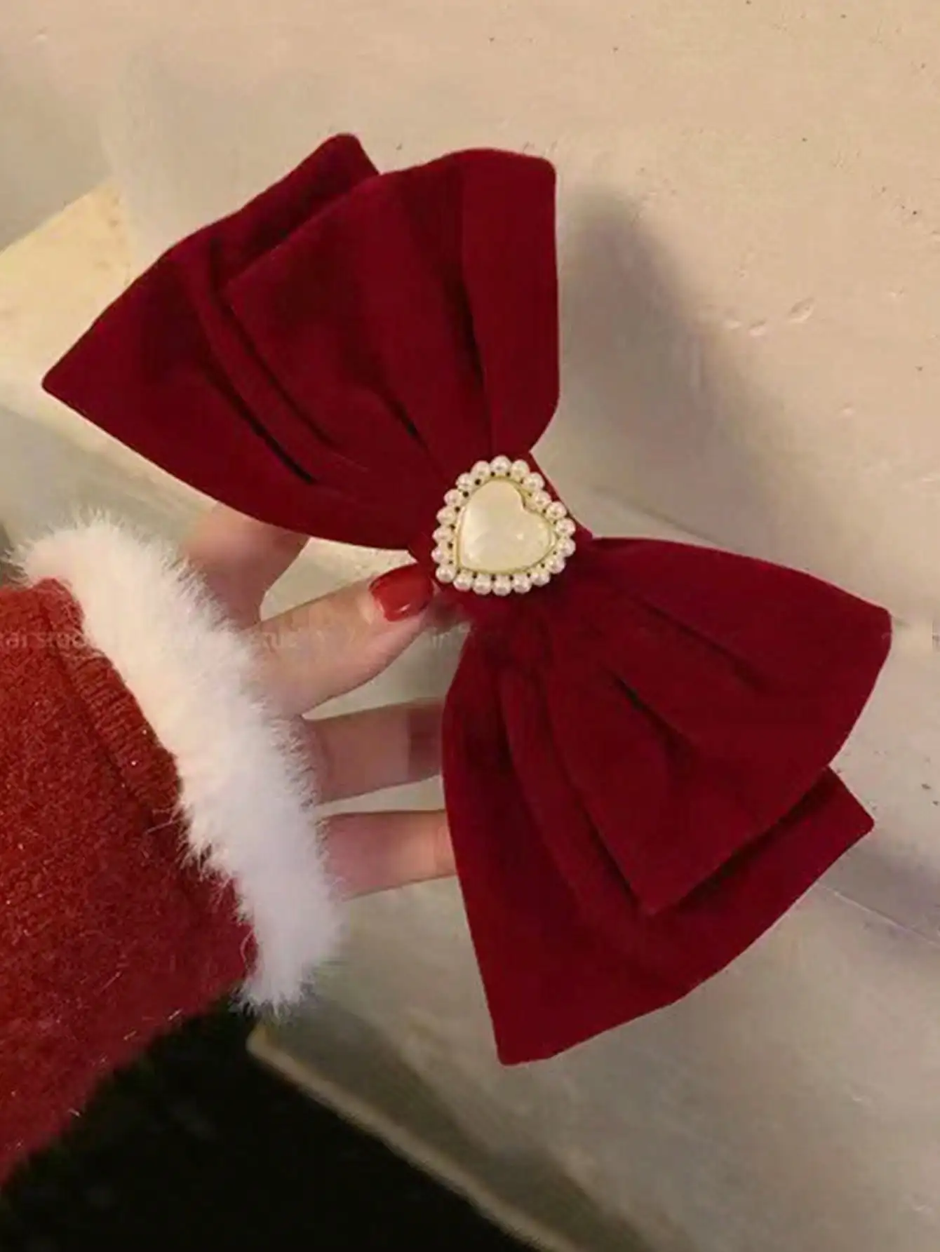 2 قطع الأزياء الرجعية المحبة القلب اللؤلؤ الاصطناعي القطيفة القوس مقاطع الشعر للنساء الفتيات حزب دبابيس الشعر إكسسوارات الشعر #5