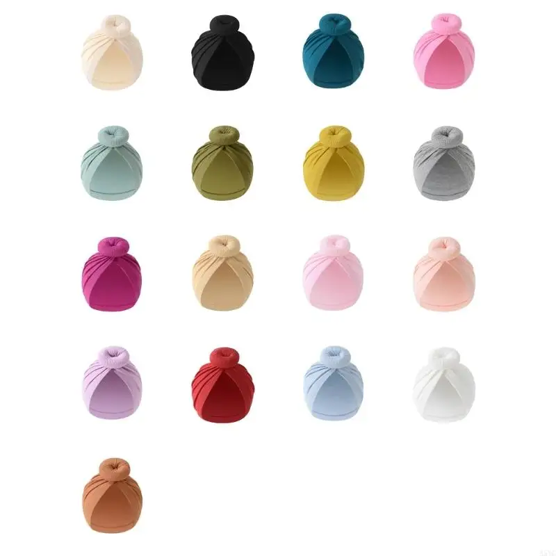 

A5YC Baby Cotton Turban Hat Elastic Bonnet Caps Headgear with Soft Knotted Bun Design for Newborn Girls 0 to 6 Months