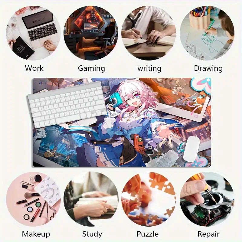 Large Esports Gaming Mouse Pad, Pink Theme Girl Nostalgic Scenes, Non-Slip Washable Rubber Base, Oversized Desk Mat
