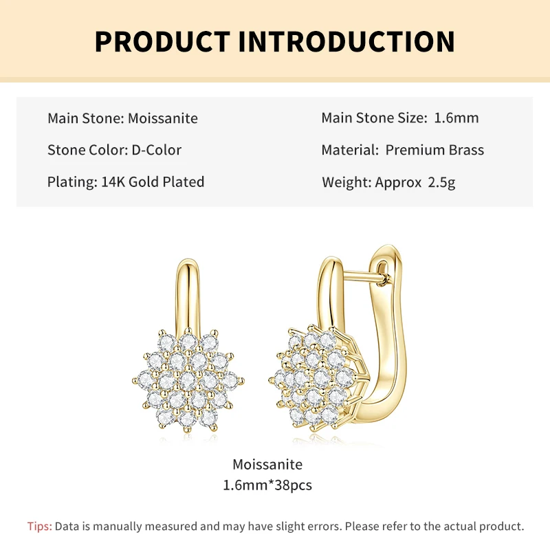 Rrjzz Sparkling Starlight Exquisite Ohrclip-Ohrringe, D-Farbe, vollständig mit Moissanit besetzt, Creolen für Frauen, Geburtstagsgeschenke, Schmuck – Detail 1
