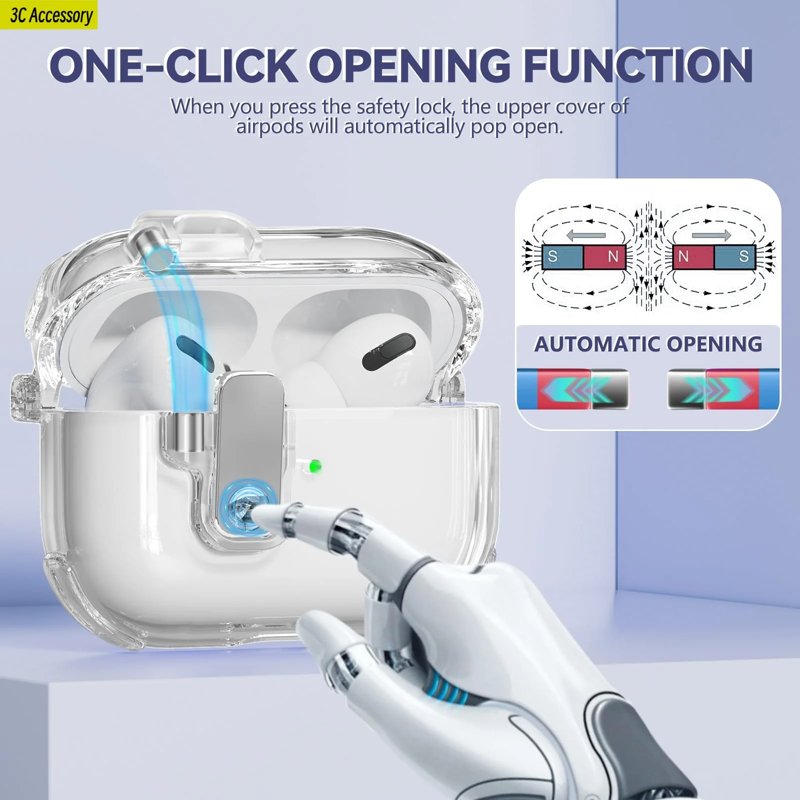 Abdeckung für Air Pods Pro 2. Stoßfeste Schutzhülle Automatische Pop-up-Hülle für Air Pods Sicherheitsverriegelungsdesign für Airpod 4-Hülle