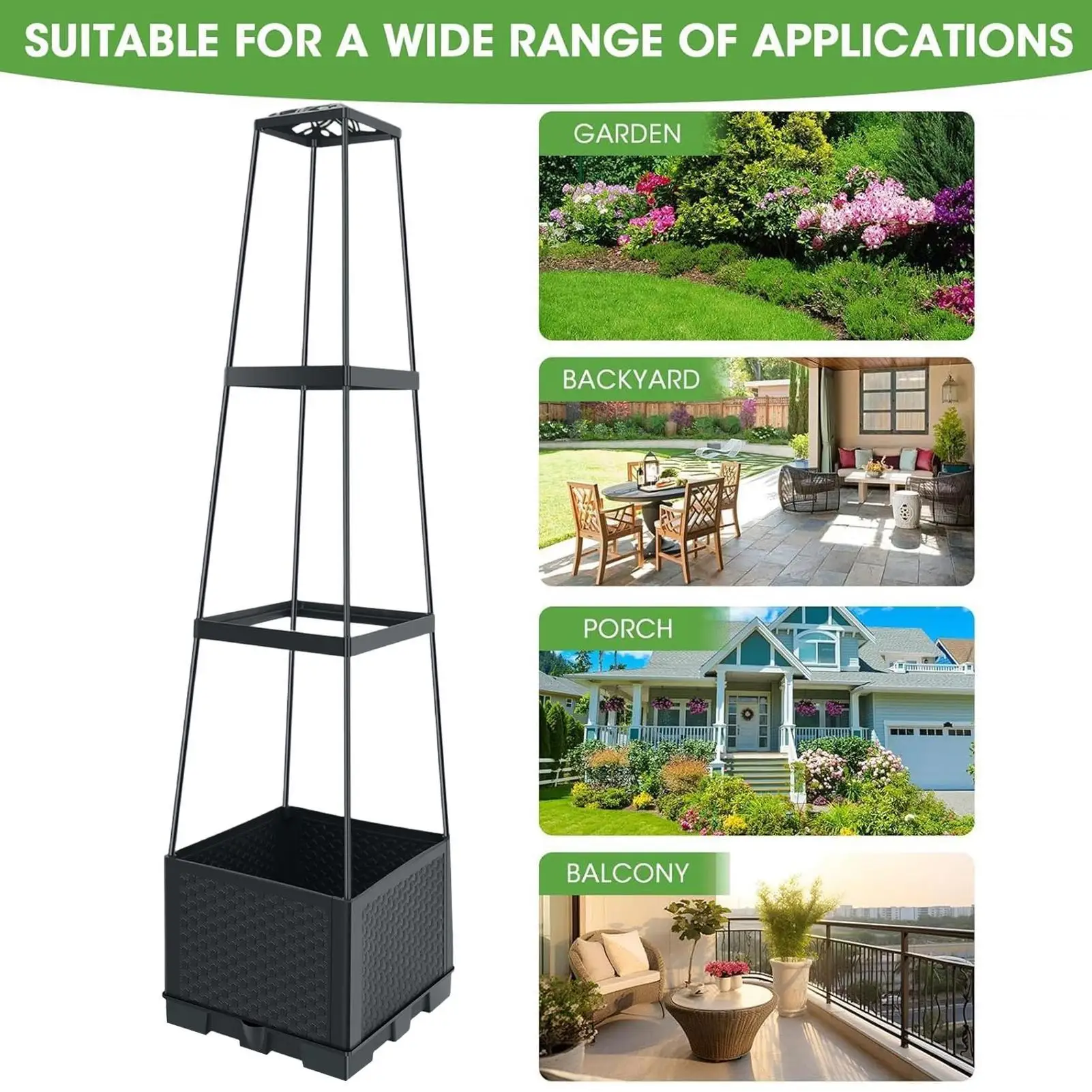 Raised Planter With Trellis 114cm Self-Watering Heavy Duty Outdoor Raised Garden Bed With Trellis For Indoor Apartment Balcony