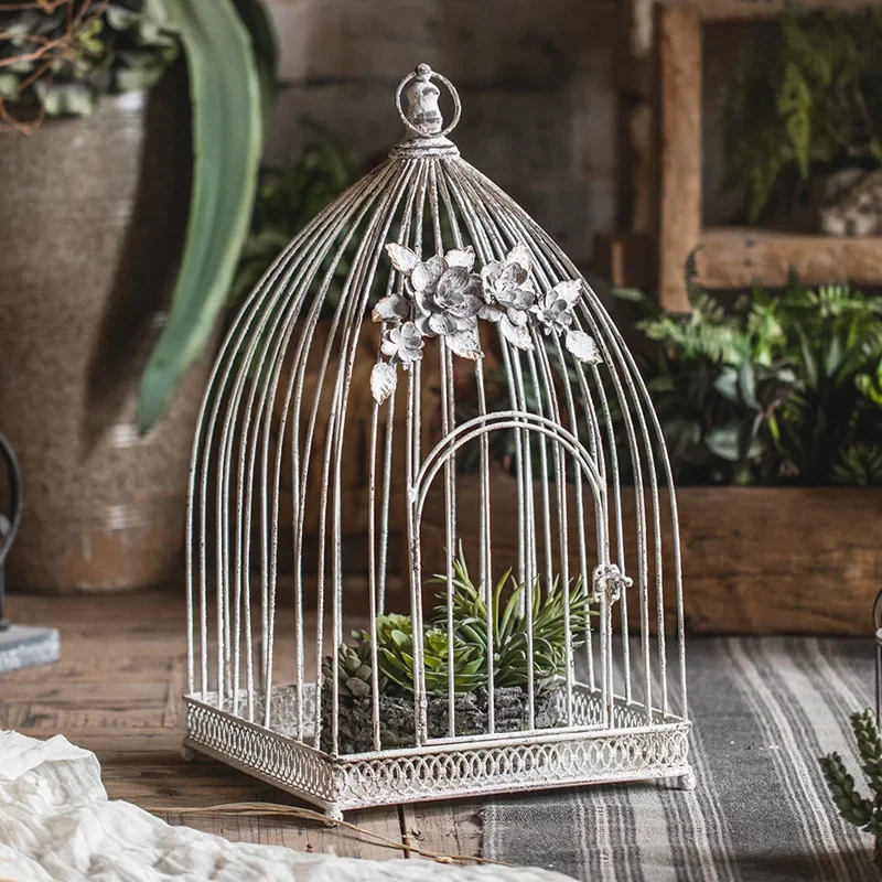 French vintage wrought iron bird cage made old wire wedding photography props decoration window floor-to-ceiling living room