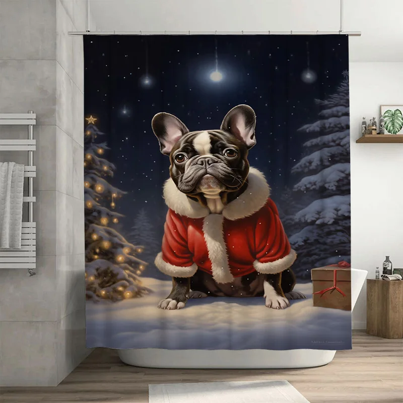 

Tuniu Charming French Bulldog Christmas Bath Curtain Festive Holiday Decor Adorable Puppy Shower Curtain Funny Pet Lover Gift Co