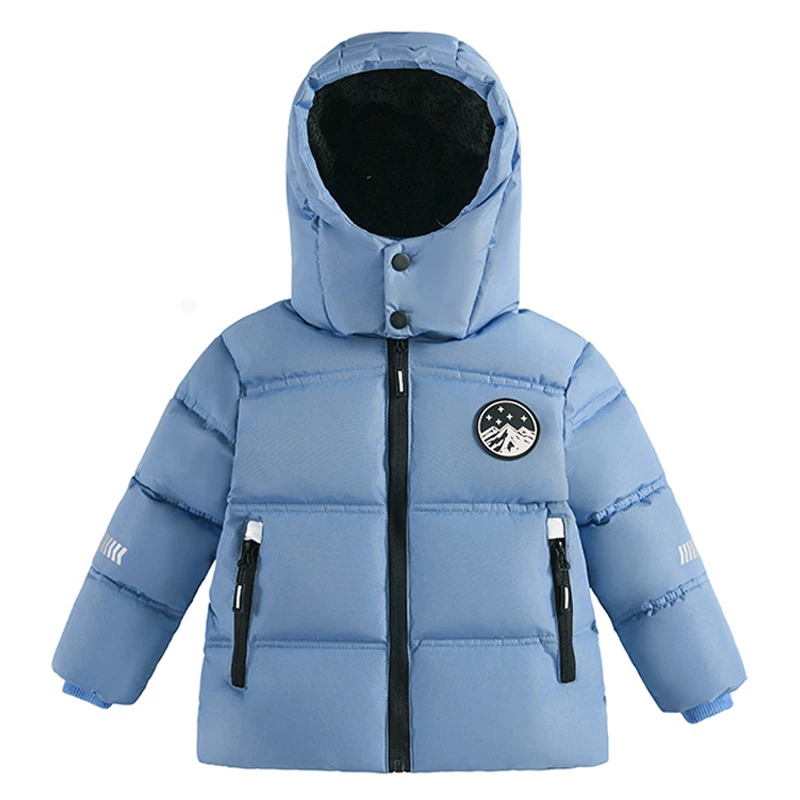 Boys Jacket Winter Teen Boys Jacket Solid Color Lining Plush Thick Warm Hooded Parka For Kids Cotton Down Leisure Snowsuit 4-12Y