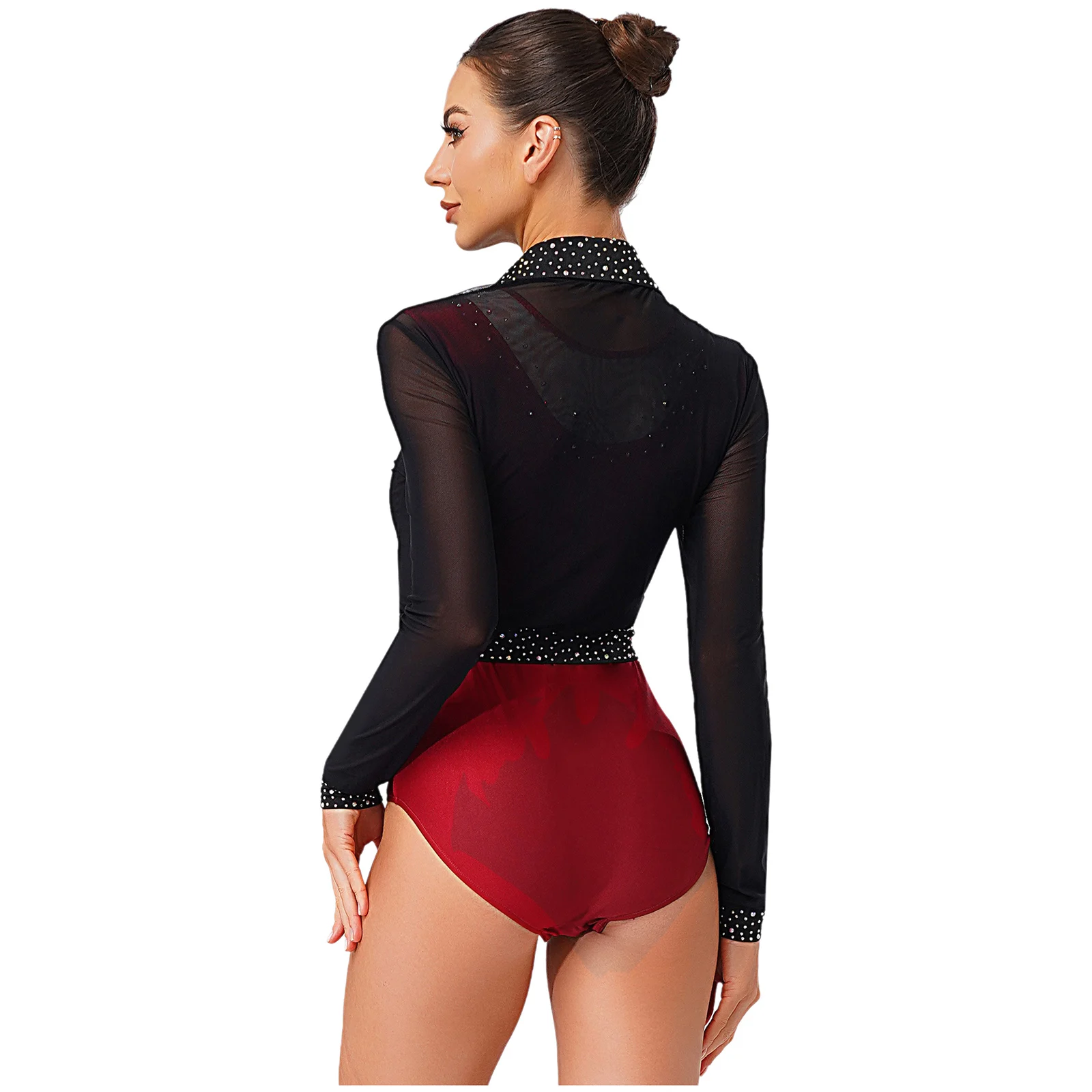 Women Gymnastics Artistic Figure Skating Costume Ballet Jersey Jumpsuit Sparkly Rhinestone Leotard Cardigan Cropped Dance Outfit