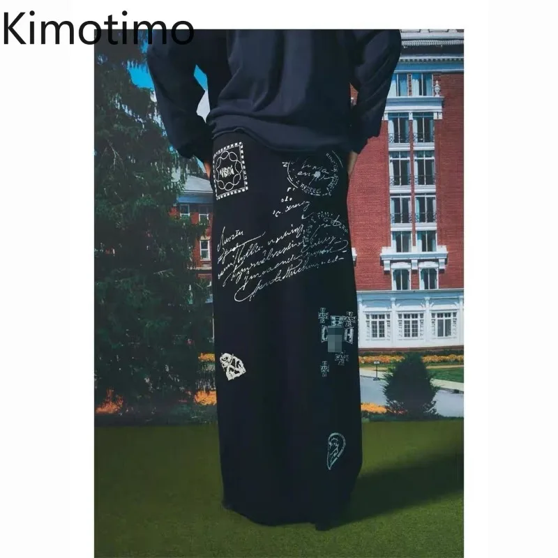 

Kimotimo High Street Graphic Print Skirts Women American Retro Casual High Waist Long Skirt Slim Fit Y2k Gothic Faldas Harajuku