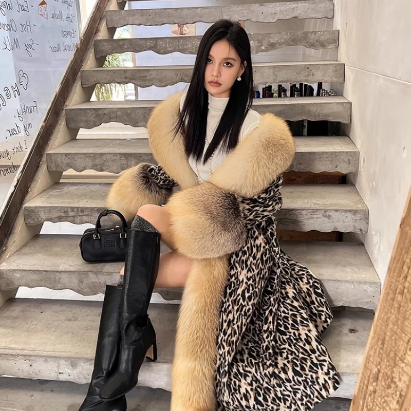 YOLANFAIRY Herbst und Winter Importierter Ganzfuchspelzmantel Langer Wollmantel Langärmliger Schnür-Schnürmantel im Street-Style Yng Turismo 2025
