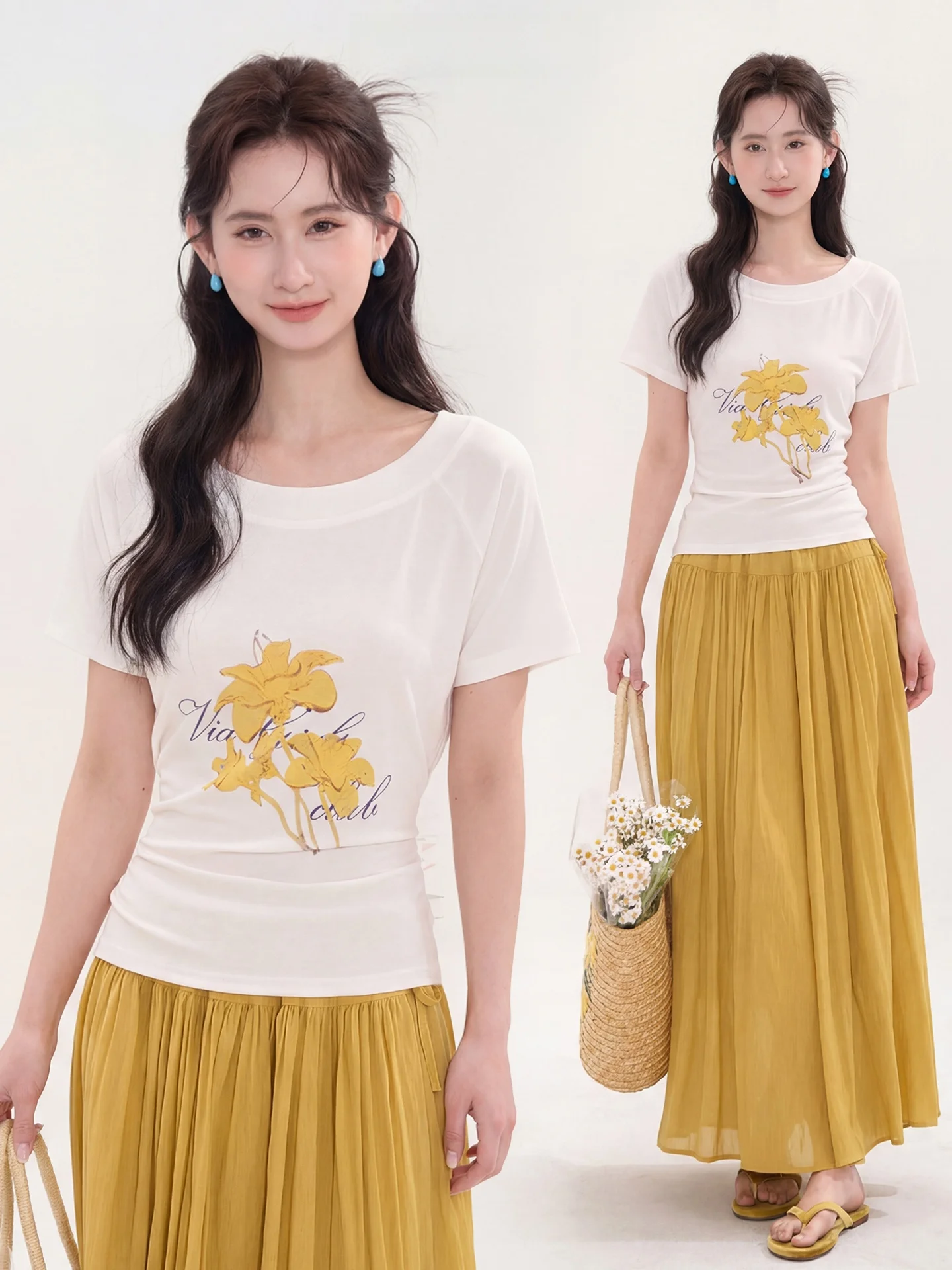 

Женская летняя футболка с коротким рукавом и цветочным принтом «Желтый колокольчик», на завязках на плечах, стандартный крой, повседневный стиль