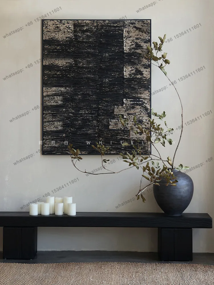 Three-dimensional hand-painted pleated paper ink painting medieval wabi-sabi wind art abstract homestay mural