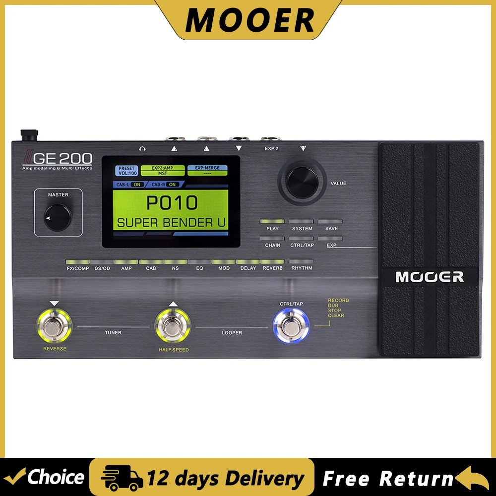 

MOOER GE200 Amp Моделирующий гитарный мультиэффектный педальный процессор 200 предустановок 26 ИК-эффектов 70 55 Модели усилителей 52 секунды Looper