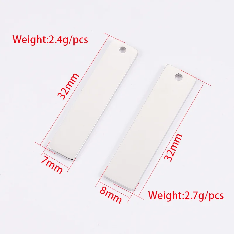 5Pcs 7/8x32mm Mirror Polish Stainless Steel Rectangle Blank Stamping Bar Charms Pendants Tags Diy Jewelry Findings Accessoires