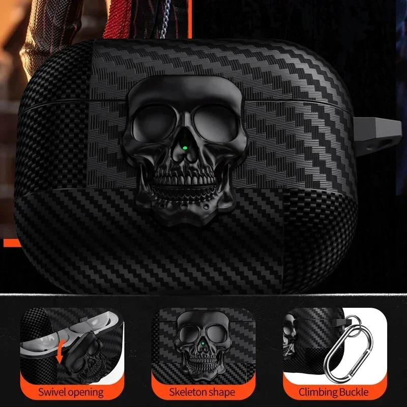 Suit Thug Skull Series Earphone Case for Airpods4 3 Magnetic Headphone Case for Airpods Pro 2 2 1 Carbon Fiber Case with Hook