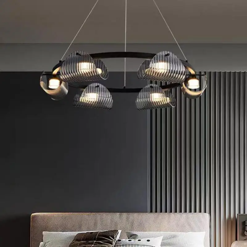 

2025 Postmodern Black Led Pendant Lights Luxury Living Room Smoky Gray Glass Chandelier Indoor Lighting Suspend Lamp Led Luminar