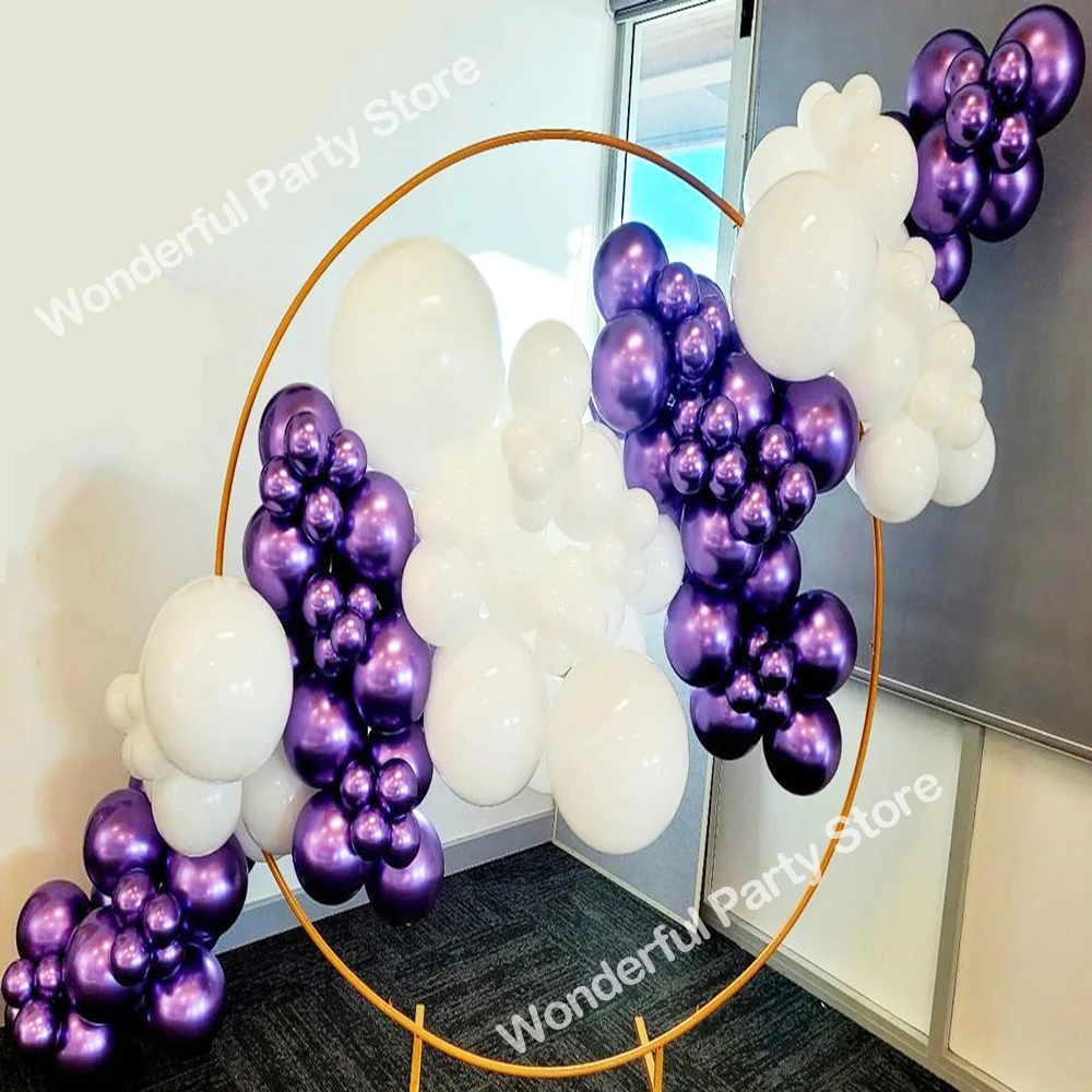 114Pcs White Balloon Arch Kit Garland Metallic Purple Latex Balloons Wedding Bridal Baby Shower Anniversary Birthday Party Decor