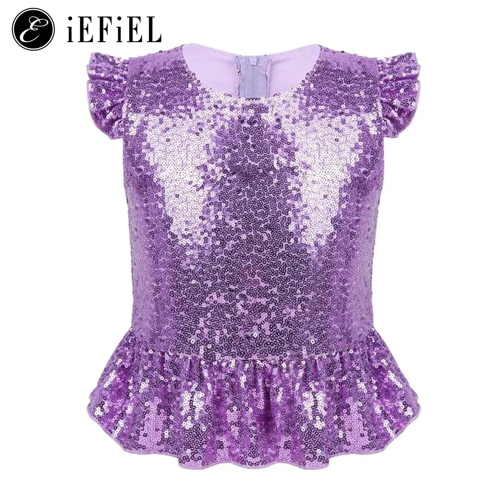 

Girls Sequins Mermaid CostumeTop Short Sleeves Full Line Glittering Peplum Top T-Shirt for Halloween Carnival Birthday Party