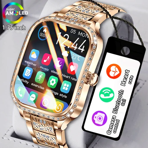 Imagen 1 del producto Nuevo reloj inteligente de lujo para mujer, pantalla HD de 1,75 "", ritmo cardíaco, deporte, Fitness, IP68, resistente al agua, Bluetooth, llamada, reloj inteligente para regalo de mujer