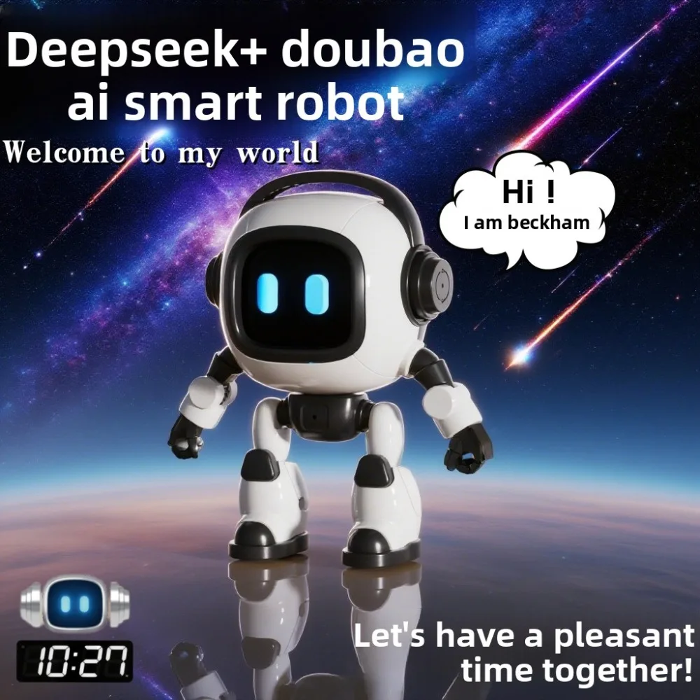 

AI Interactive Desk Robot with Voice Recognition Feature Talking Companion, Learning Games, Educational Toy for Kids