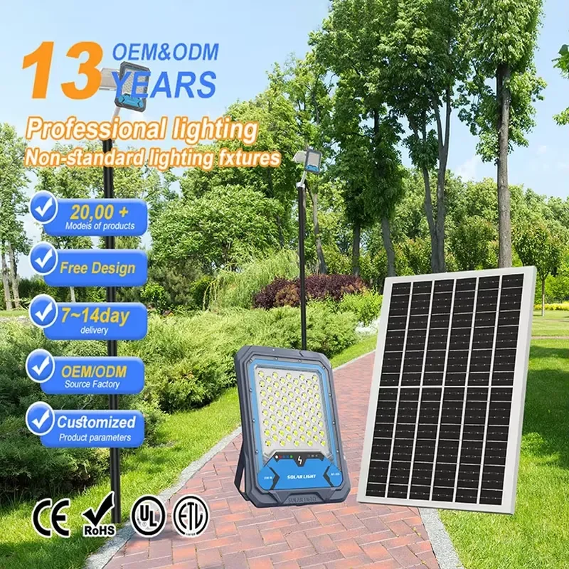 200W Solar COB LED Floodlight with Remote Control IP65 Aluminum Housing Reflector and Wall Mounting Bracket High Brightness