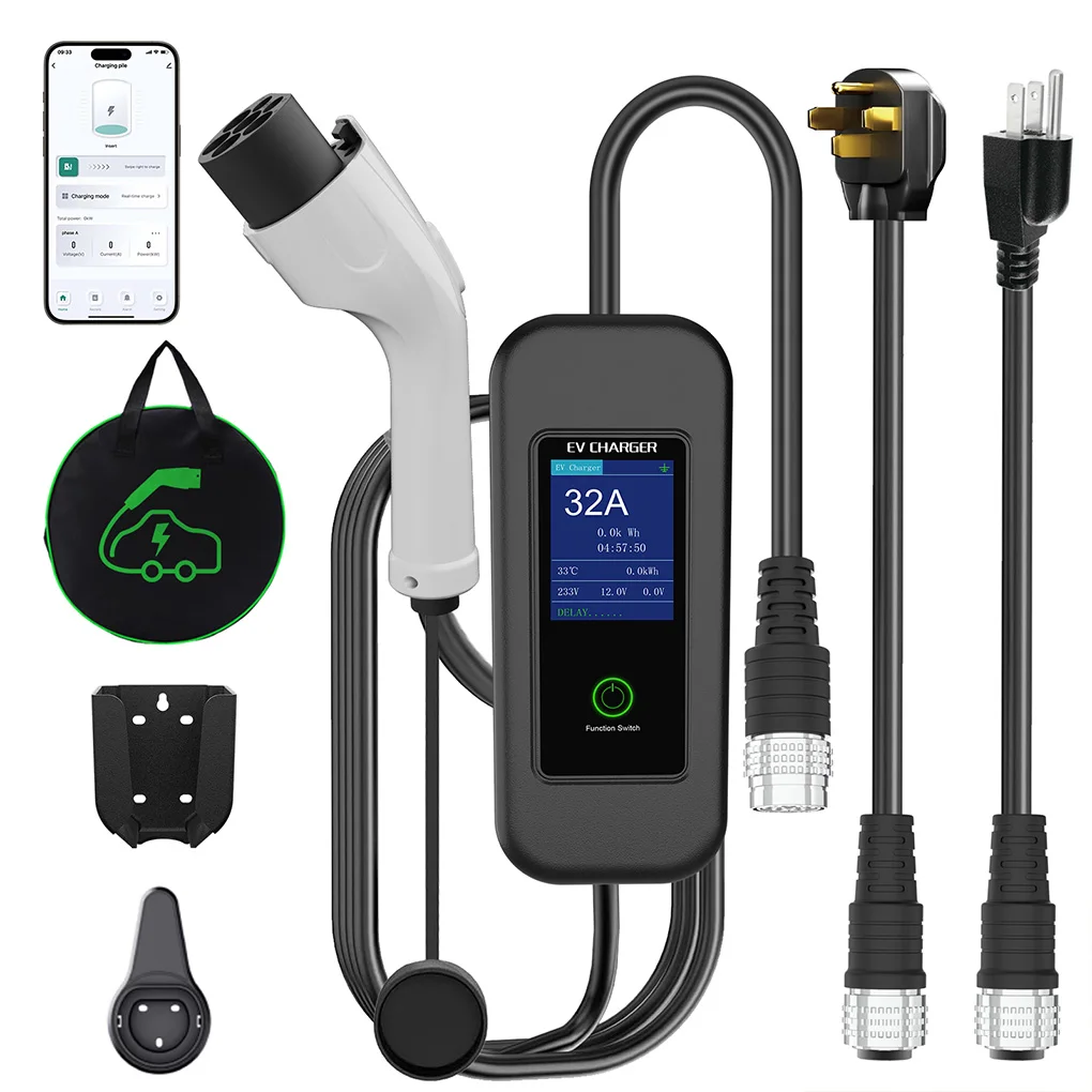 

Портативное зарядное устройство для электромобилей, уровень 2, 1, 5 м, 7 кВт, 32 А/зарядная станция для электромобилей с кронштейном, электрическое зарядное устройство для электромобилей TYPE-2 США