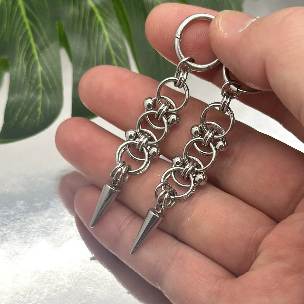 القوطية الشرير اليدوية الفولاذ المقاوم للصدأ سبايك هوب أقراط للنساء الجرونج Y2K البيزنطية Chainmail سلسلة استرخى أقراط