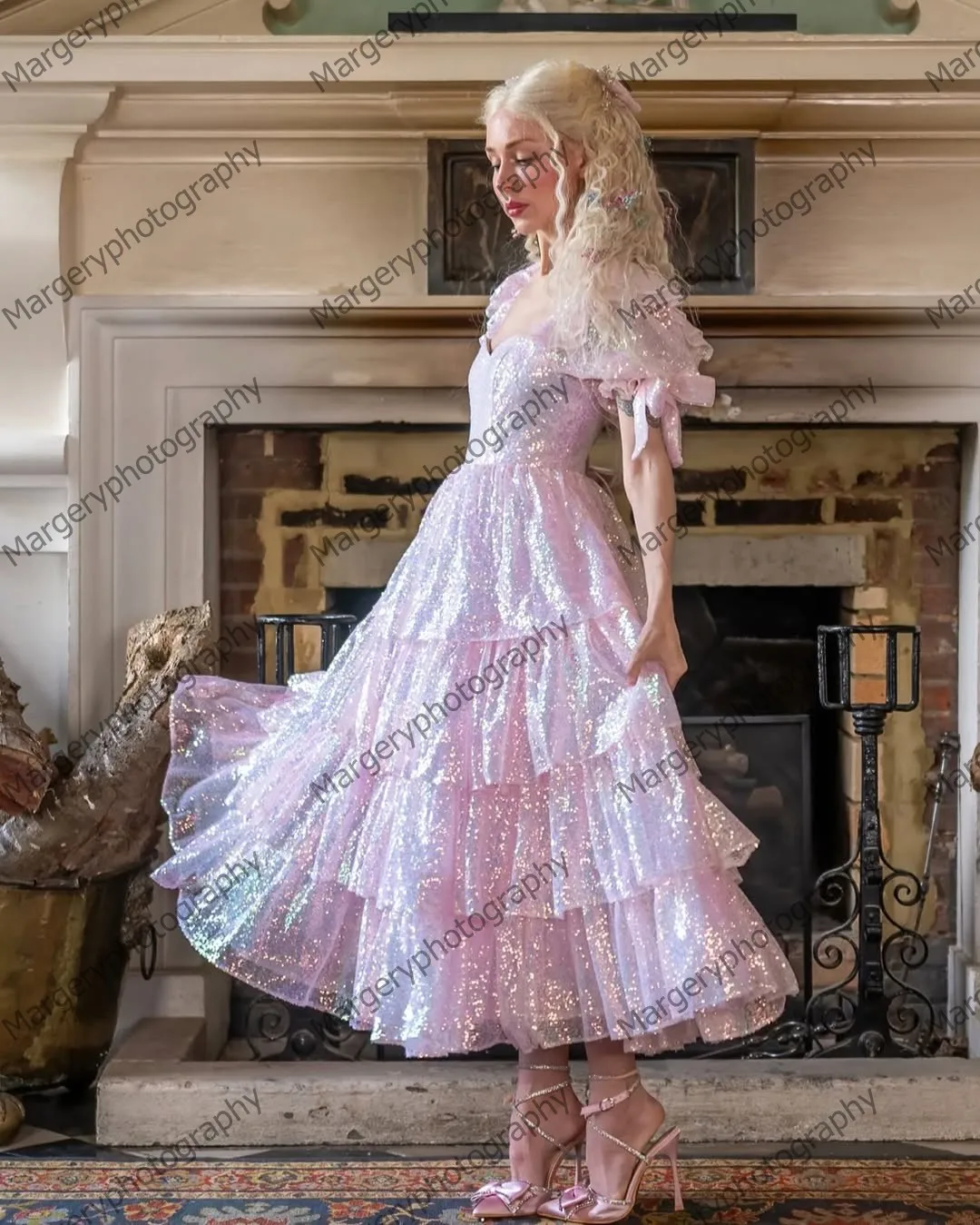 Princesa lantejoulas rendas vestidos de baile glitter babados em camadas rendas inchado pageant vestido de festa mangas puff arco meninas vestidos de brithday