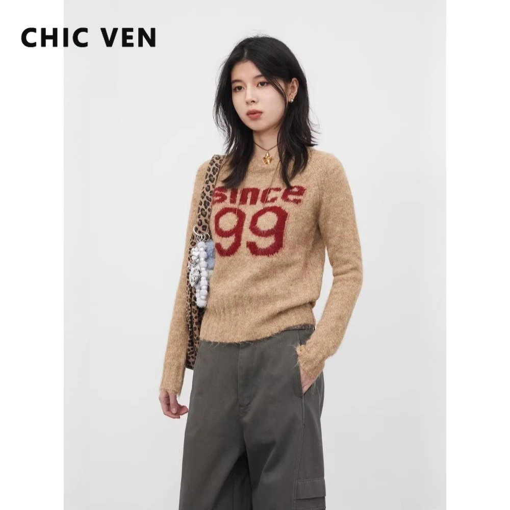 

Модные женские пуловеры CHIC VEN: укороченные, приталенные, вязаные свитера с контрастными буквенными вставками, женские джемперы с круглым вырезом, весна-осень, новинка 2026