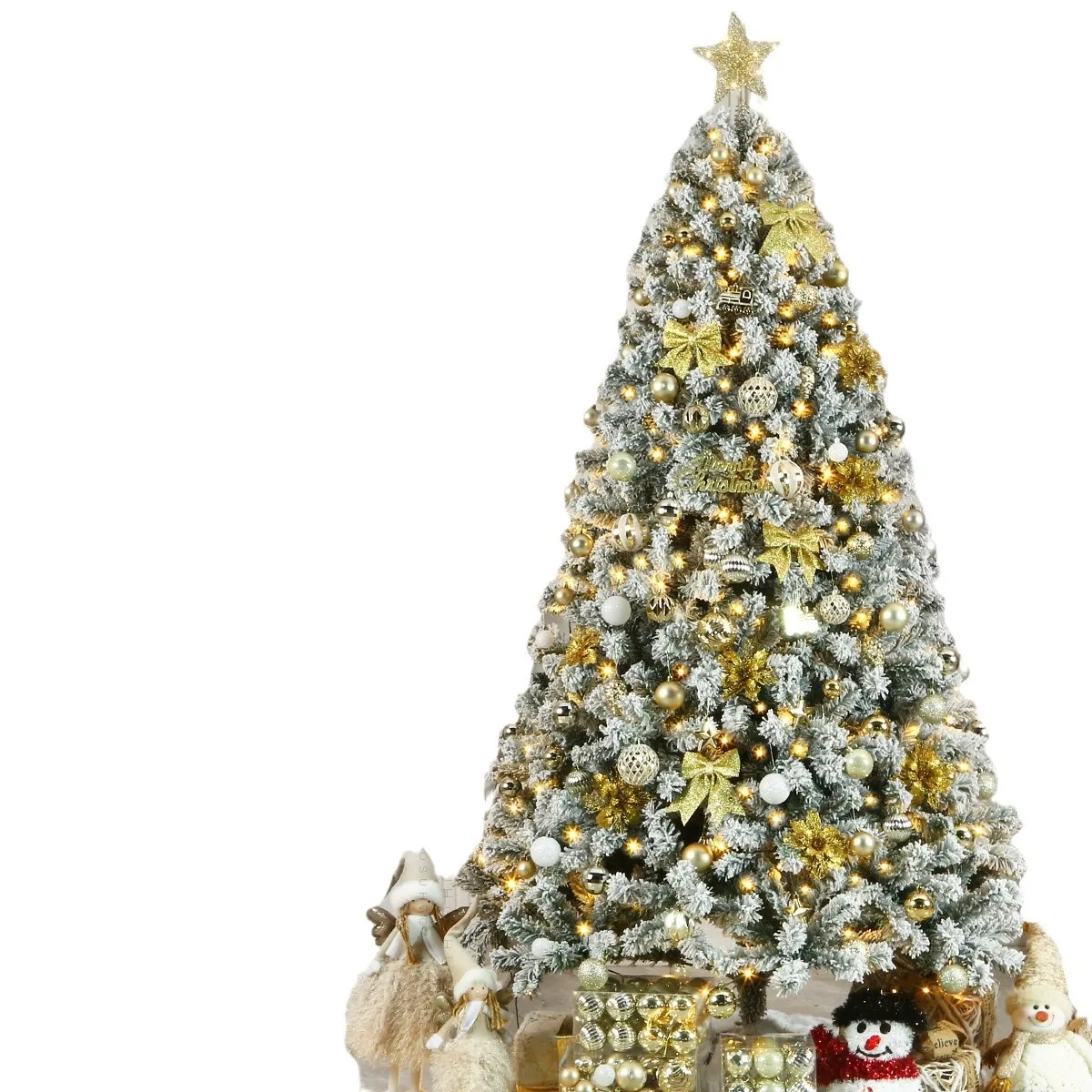 

Christmas decorative tree PVC flocked white falling snow Christmas tree with decorations shopping mall company home atmosphere