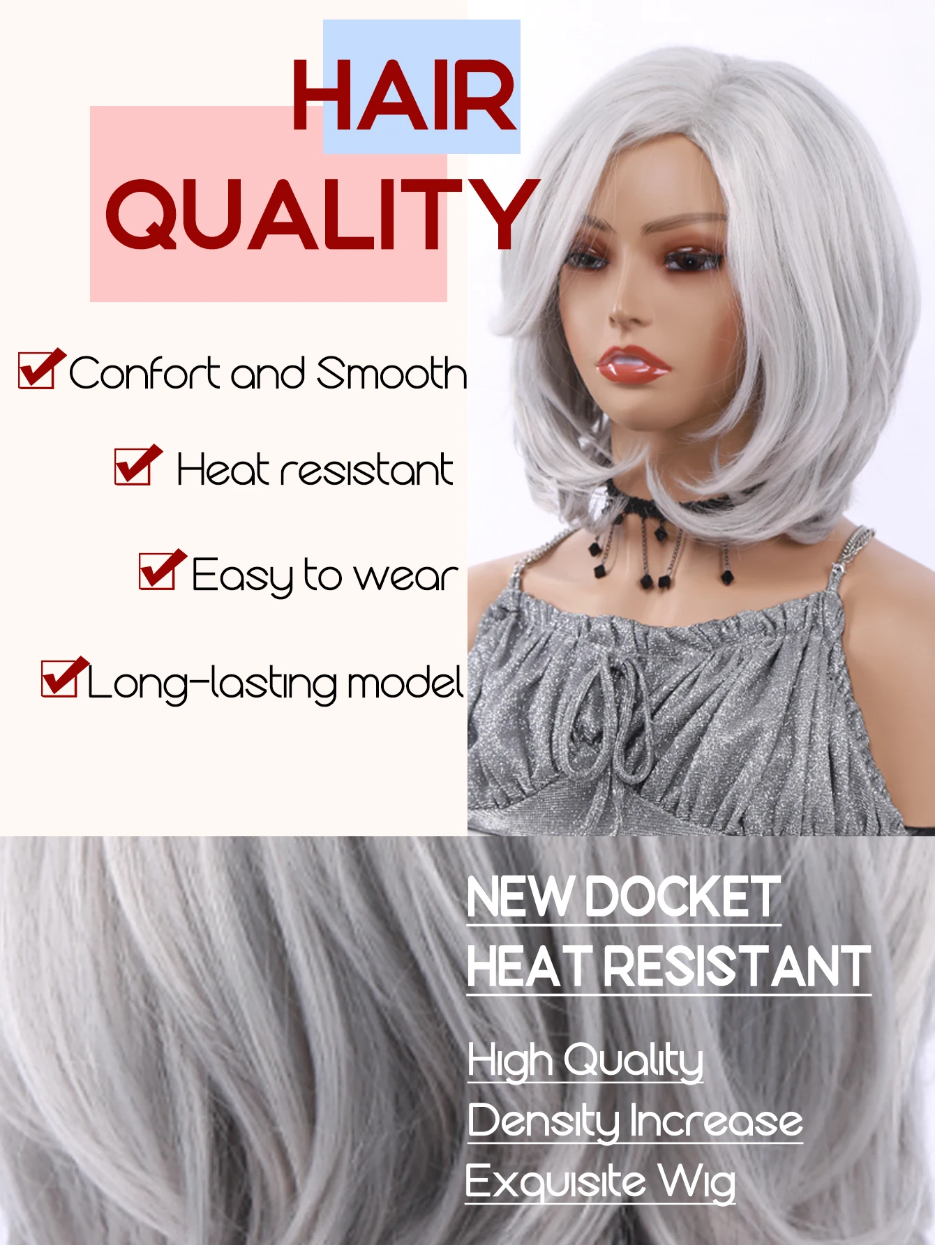 Short Wavy Synthetic Bob Hair for Mommy Daily Grey headband Wigs Natural Ombre Silver Short Curly Wigs for Women's wigs Grandma