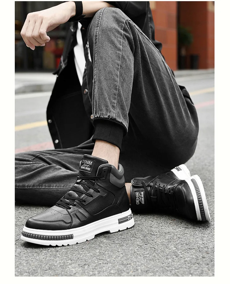 New Height Increasing 6/8CM Men's Leather Boots Breathable Casual Shoes Athletic Jogging Gym Shoes Fashion Leather Sports Shoes