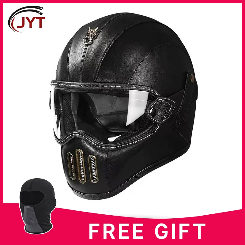 

Authentic Leather Pig Nose Full Face Motorcycle Helmet with Removable Breathable Inner Liner Perfect for Vintage Scooter Riders