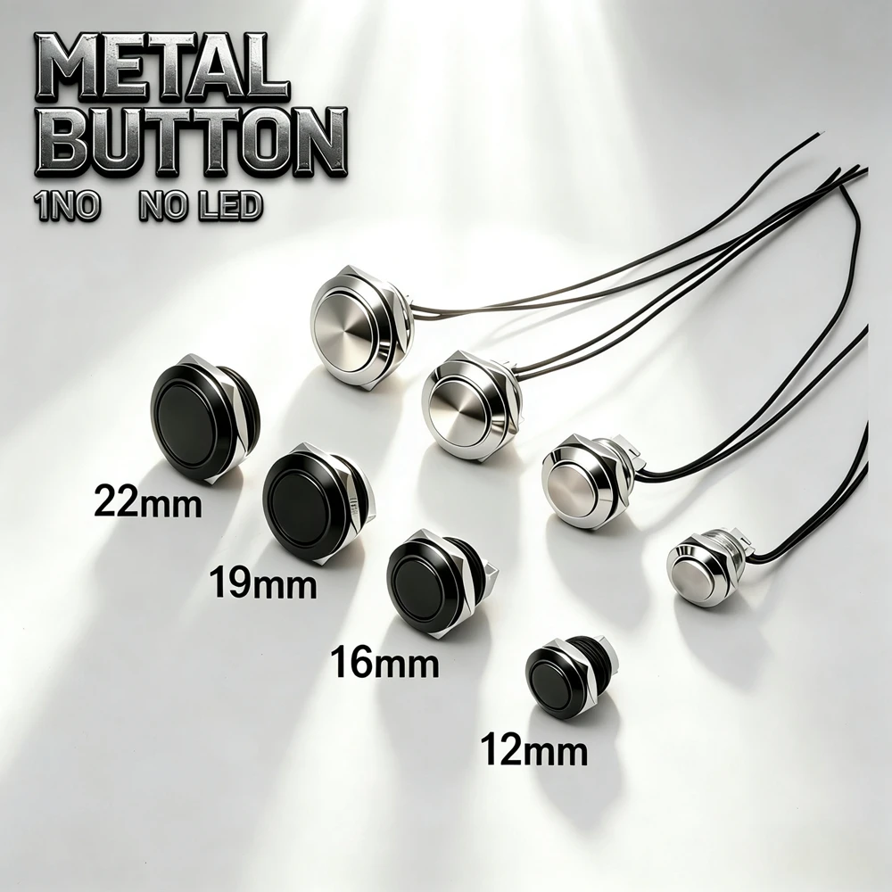 12/16/19/22mm Metal Button Switch Waterproof Without LED Light Instantaneous Lock Car Engine Power Switch 1NO Oxidized Black