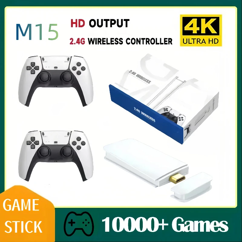 M15 Game Stick Mini TV consola de juegos portátil 20000 + juegos Retro Gamepads inalámbricos videojuego 64G salida HD dos jugadores para PS1 Etc.