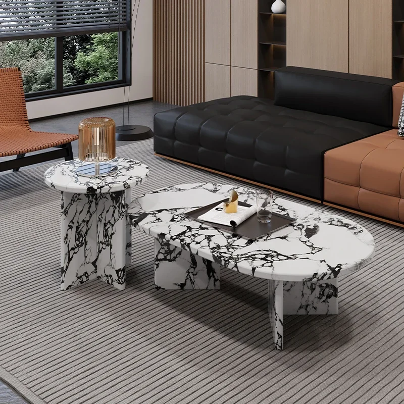 Coffee table terrazzo marble living room sofa small apartment light luxury round edge table combination