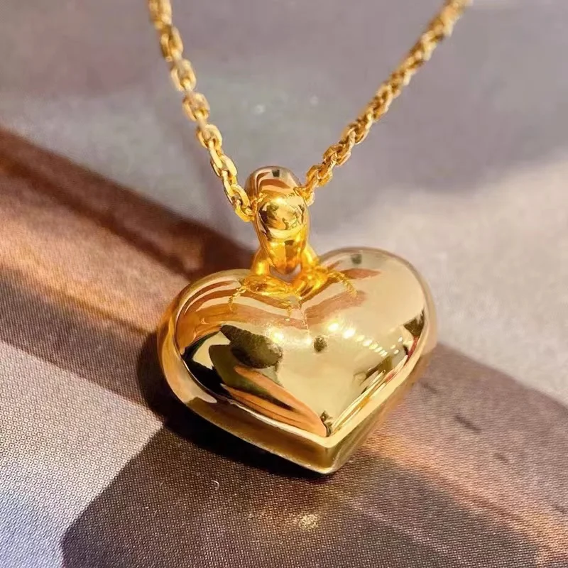 Collar con colgante de corazón de oro auténtico de 18 quilates, diseño de corazón grande, cadena pura AU750 O para mujer, regalo de joyería fina