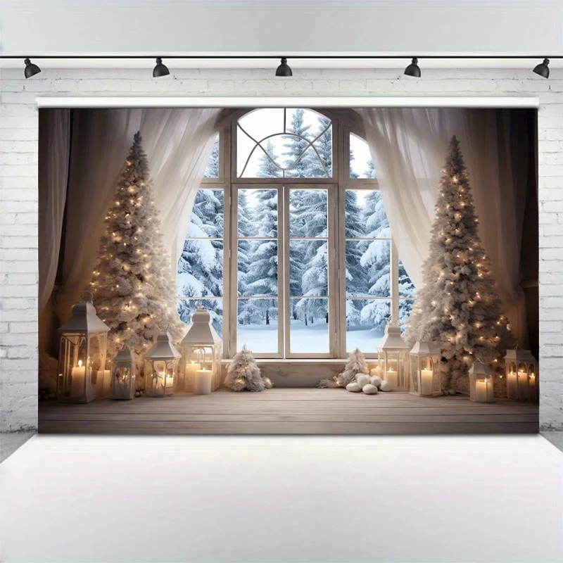 Weihnachten Winter Fotografie Hintergrund Schnee Fenster Wald Weihnachts baum Dekoration Hintergrund Fotostudio