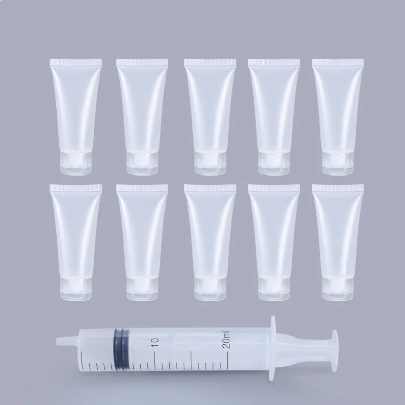 10Pcs Empty Refillable Plastic Squeeze Tubes Transparent Cosmetic Containers Soft Tube Travel Bottle with Flip Lid & Screw Cover