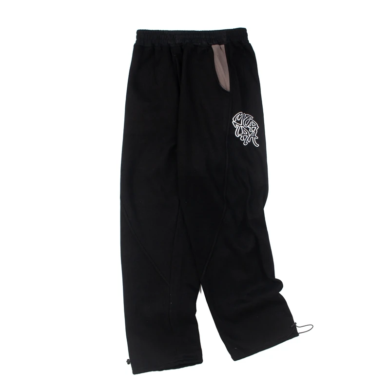 Amerikanische Streetwear Herren Baggy Jogginghose Patchwork Casual Fleece Trainingshose mit Stickerei und Kordelzug am Saum Baumwoll-Sweatpants Vintage – Detail 6