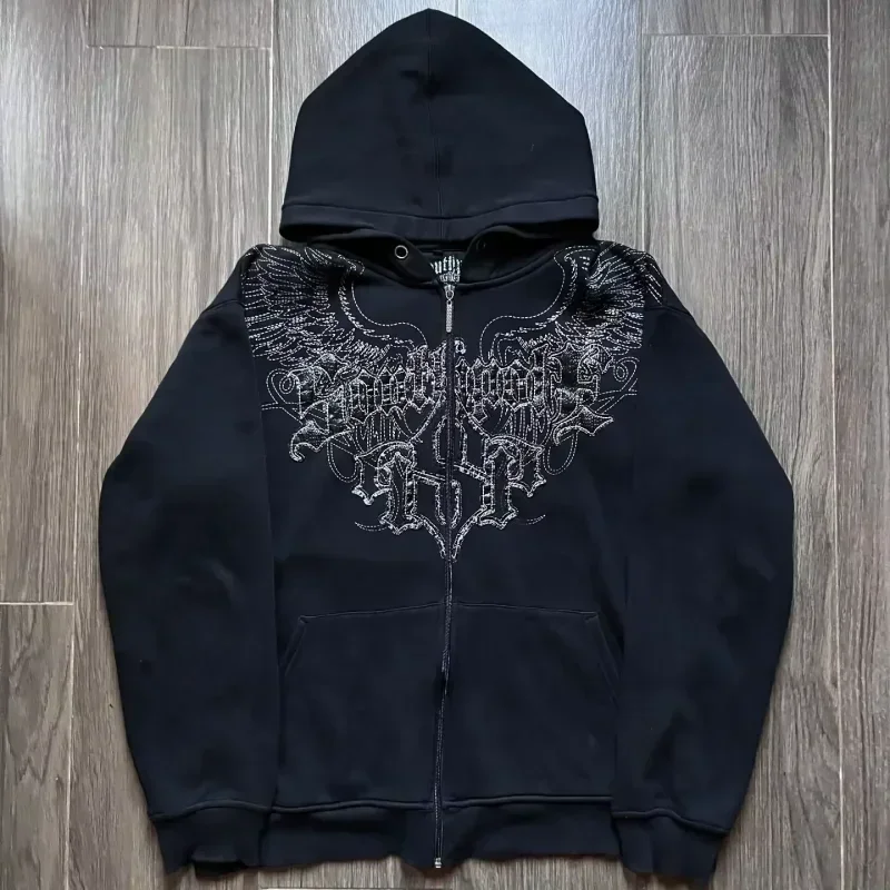 Affliction Fashion Hoodie Street Gothic Skull Oversize Zipper