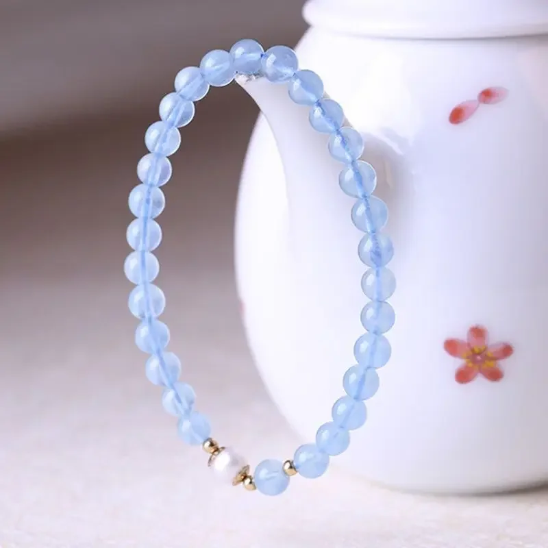 Pulseira aquamarous natural com pérola de água doce, novo estilo, água gelada, entrada do casal, luxo Lucky Bead, nicho, entrada