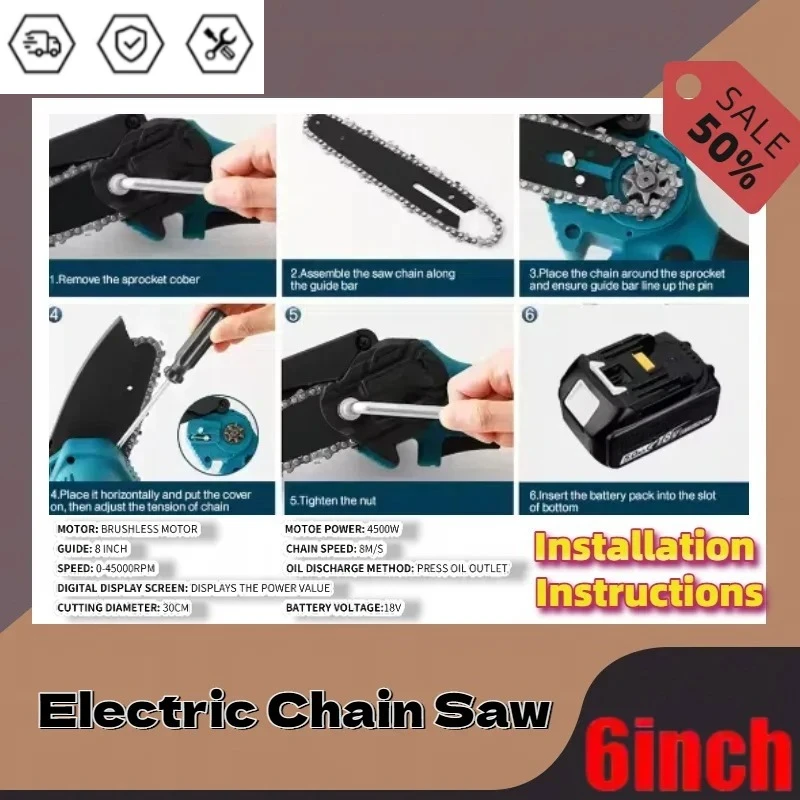 6-inch kettingzaag elektrische zaag draagbare draagbare houten kettingzaag draadloze kettingzaag voor houtbewerking elektrisch gereedschap voor Makita-batterij