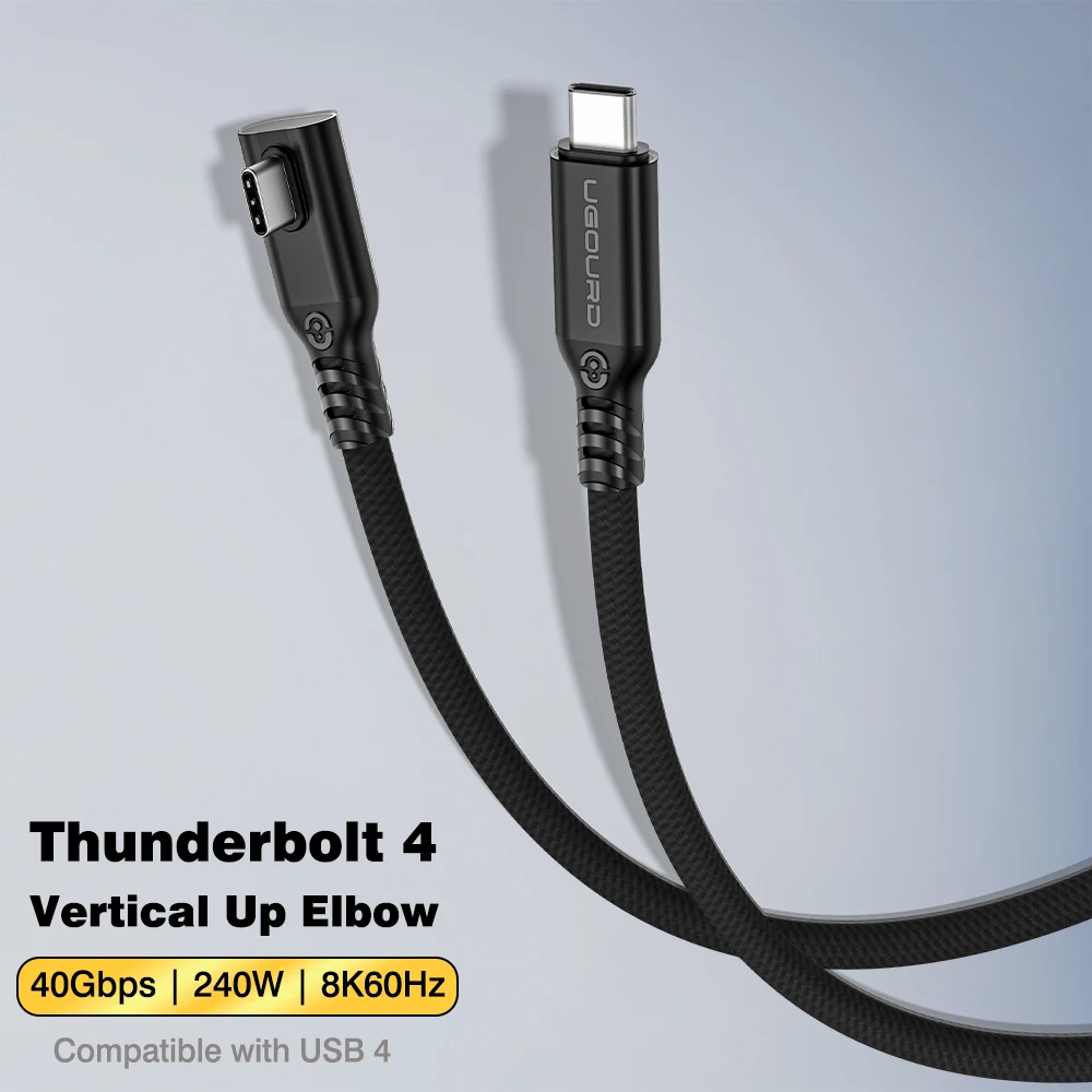 UGOURD Thunderbolt 4 Multi-Style Rechtshoekige Kabel USB 4 Hoekige USB-C Kabel 40Gbps PD 240W Gevlochten L-vormige 90-Graden Type-C Kabel
