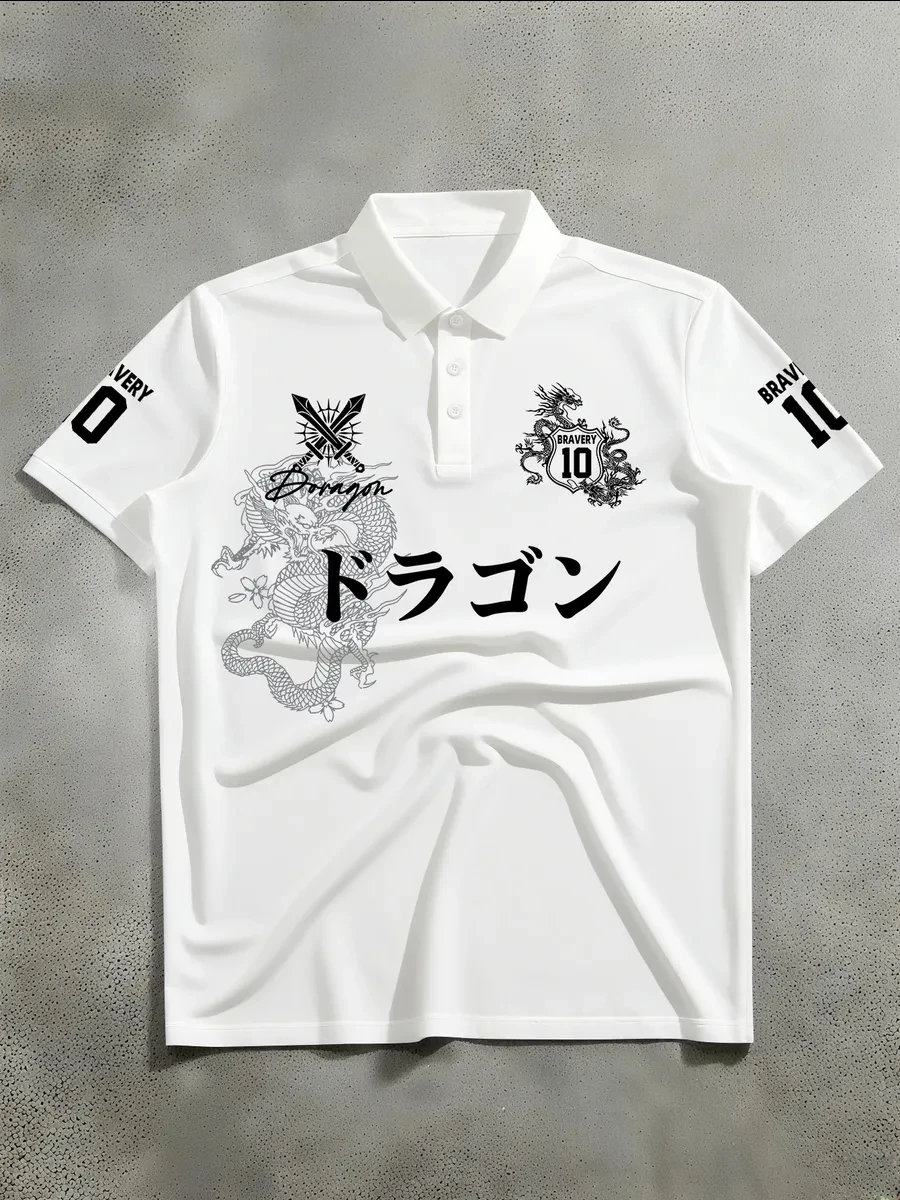 Schwarz-weißes Kurzarm-Poloshirt, das japanische Tradition und modernen Streetstyle vereint. – Detail 2