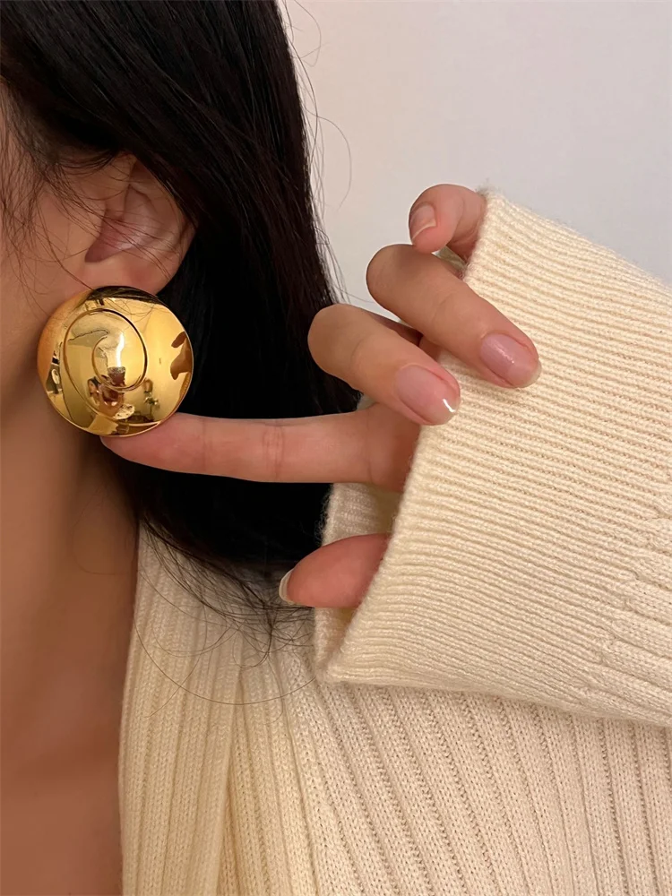 Hyperbole Large Round Stud Earrings For Women European American Style Personality Earrings Party Trendy Jewelry