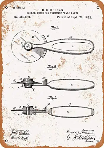 Wall-Color  Metal Sign - 1892 Pizza Cutter Patent - Vintage Look