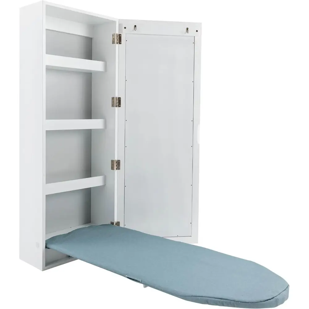 

Hideaway Ironing Board Built in Foldable Board Ironing Station with Dressing Mirror & 3 Storage Shelves for Home, Hotel, Laundry